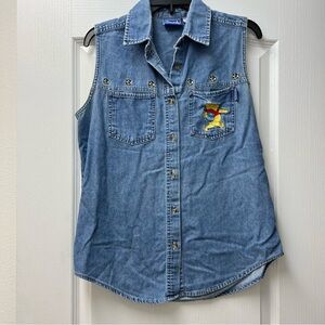 Vintage Winnie The Pooh Blue Jean Sleeveless Top Sz Med